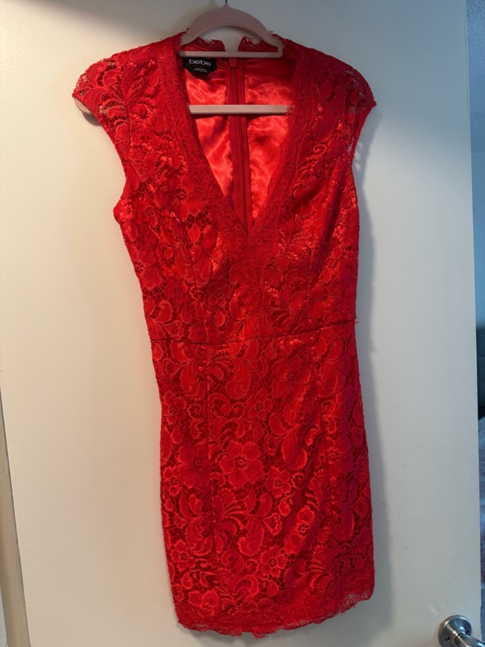 bebe Red Lace V-Neck Mini Dress